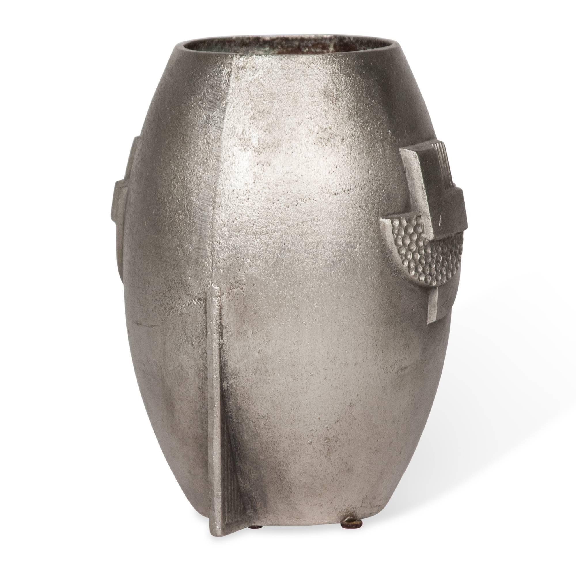 Mid-20th Century Textured Monel Metal Vase, French, circa 1930 For Sale