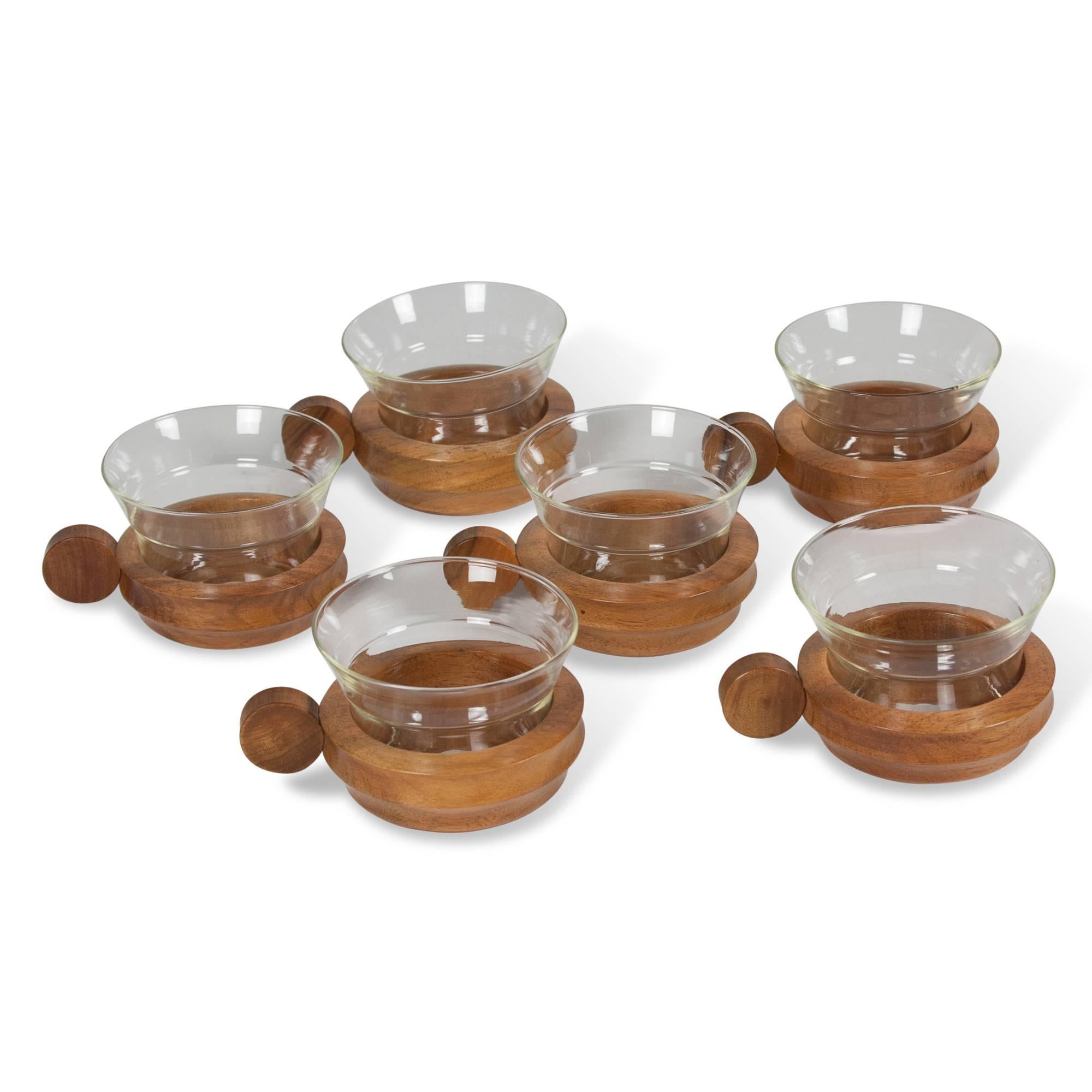 Mid-20th Century Walnut Serving Tray with Glass Cups, Austrian, 1960s For Sale