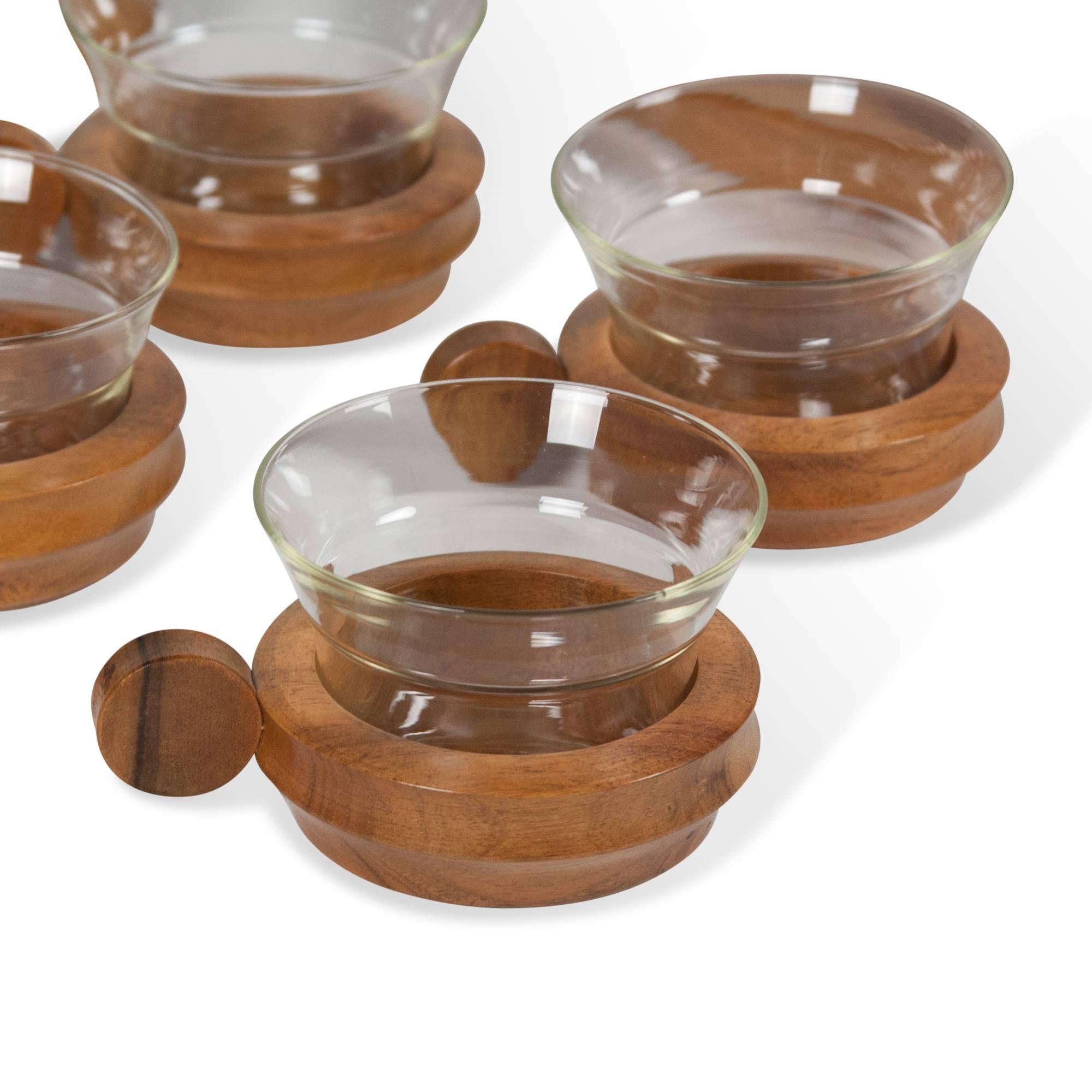 Walnut Serving Tray with Glass Cups, Austrian, 1960s For Sale 1