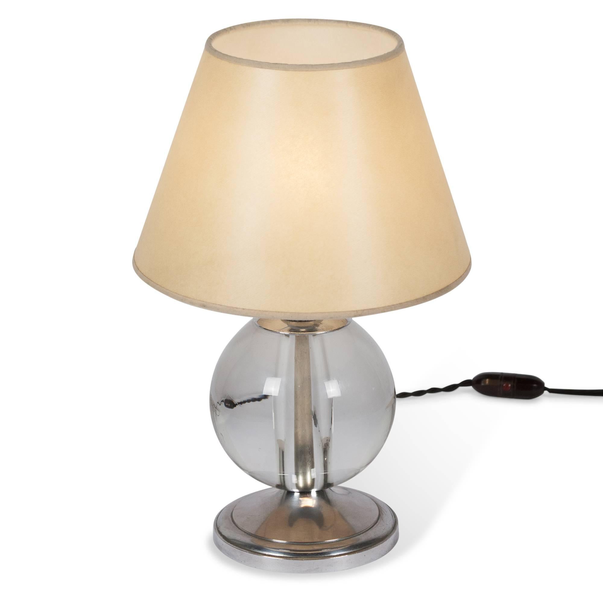 Jacques Adnet Attributed Crystal Lamp, French, 1930s In Excellent Condition For Sale In Hoboken, NJ