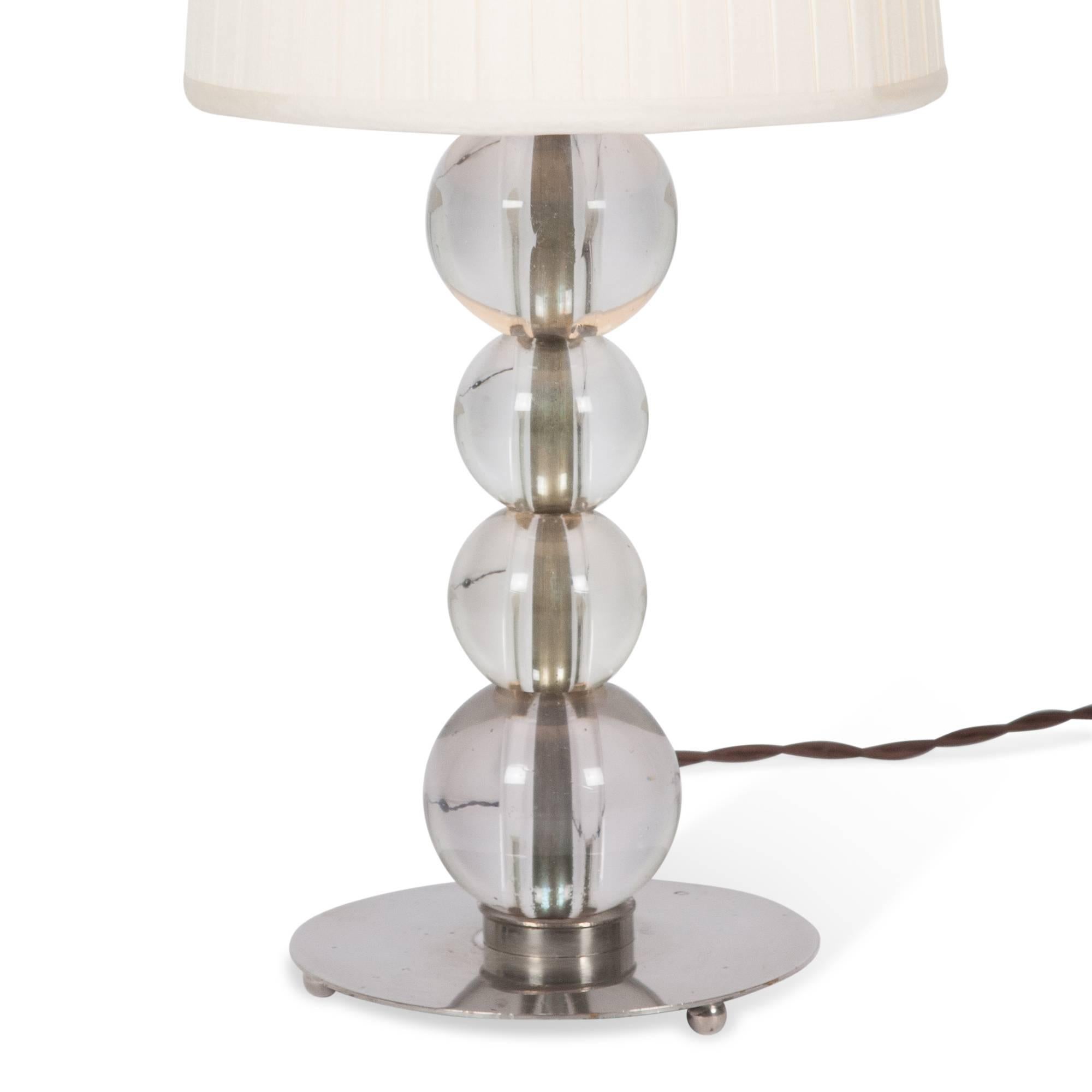 Jacques Adnet Attrib. Stacked Glass Ball Table Lamp, French, 1930s In Excellent Condition For Sale In Hoboken, NJ
