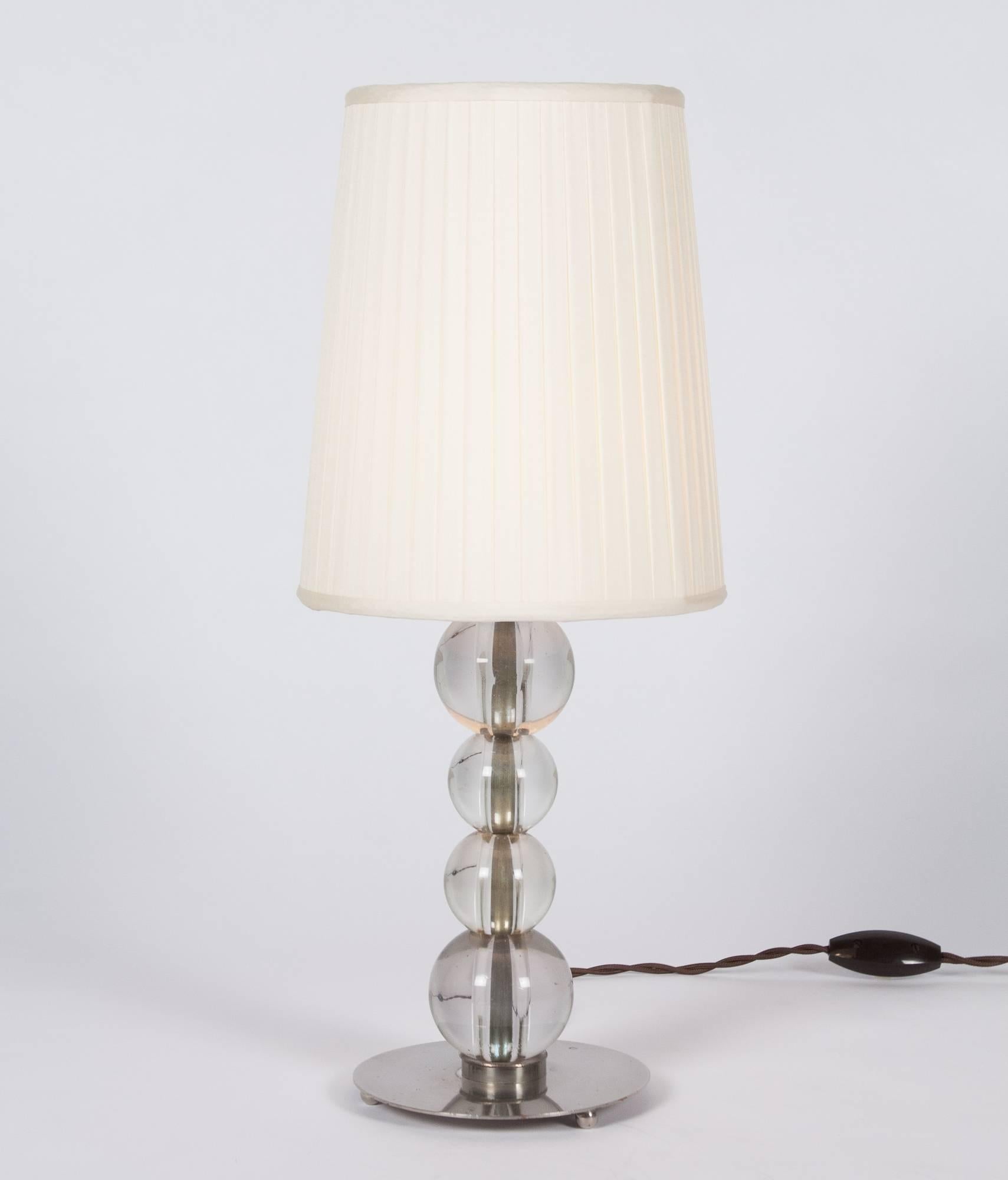 Jacques Adnet Attrib. Stacked Glass Ball Table Lamp, French, 1930s For Sale 1
