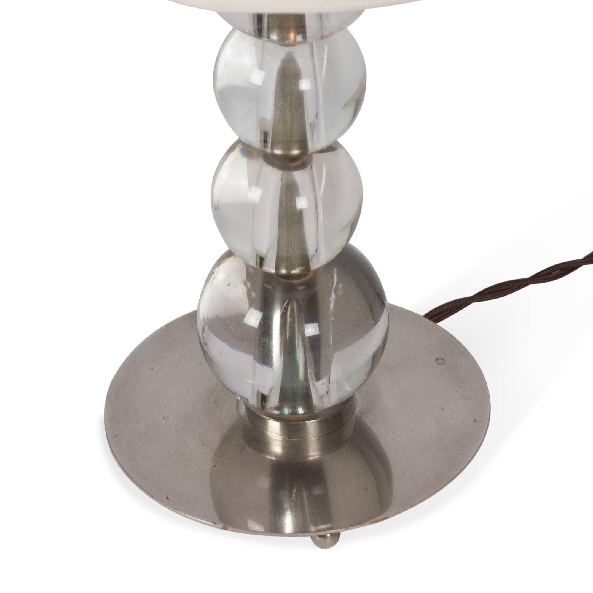 Mid-20th Century Jacques Adnet Attrib. Stacked Glass Ball Table Lamp, French, 1930s For Sale