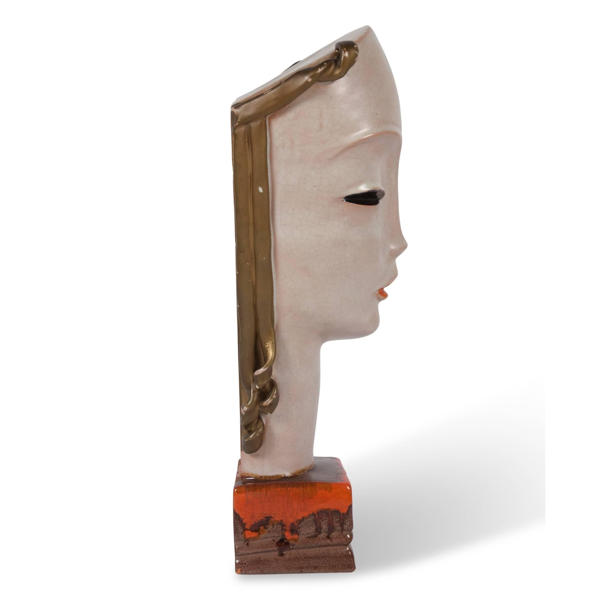 Art Deco Style Ceramic Female Bust by Goldscheider, Austrian, 1920s In Excellent Condition For Sale In Hoboken, NJ