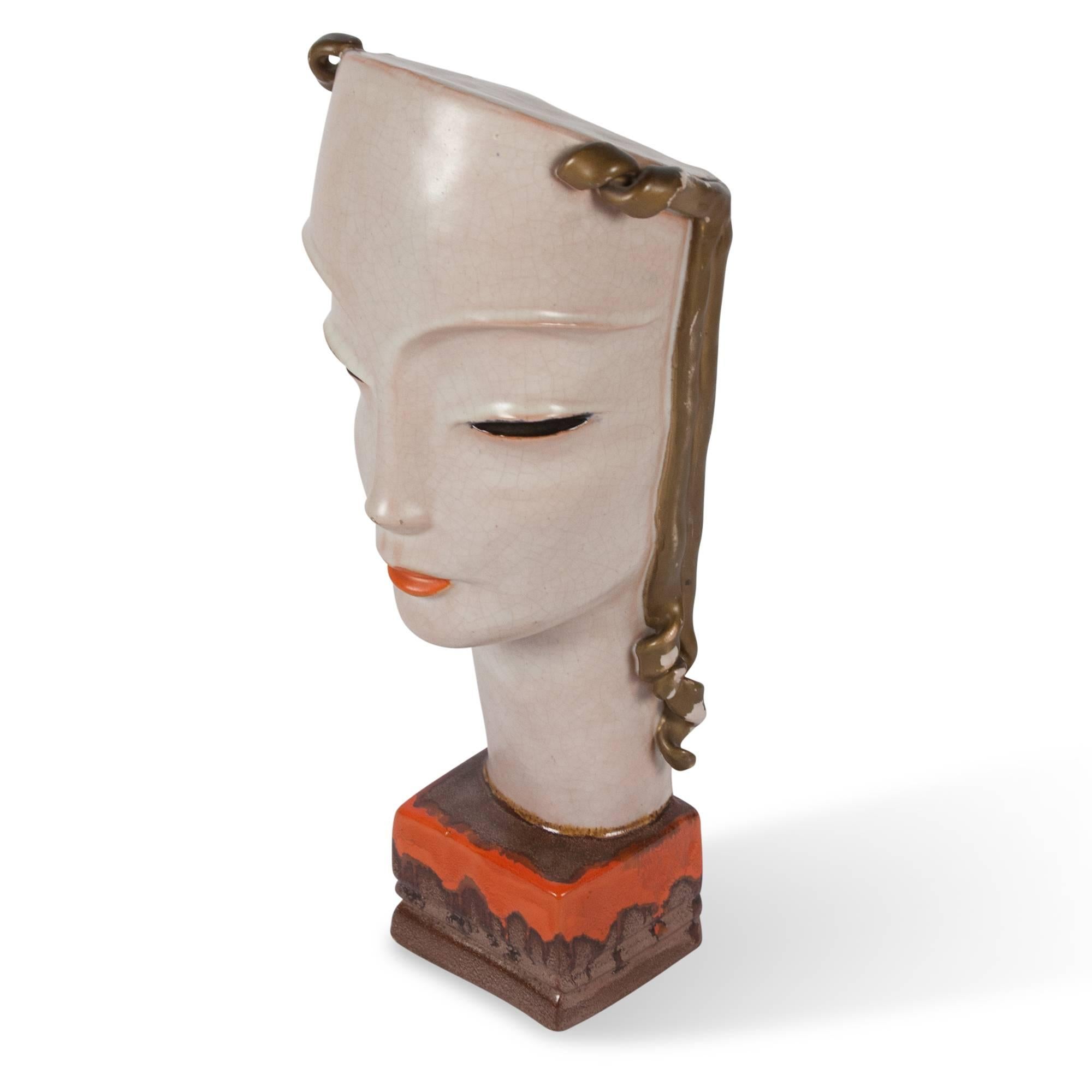 Early 20th Century Art Deco Style Ceramic Female Bust by Goldscheider, Austrian, 1920s For Sale