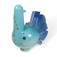 Futurist Striated Blue Ceramic Peacock, Italian, 1930s