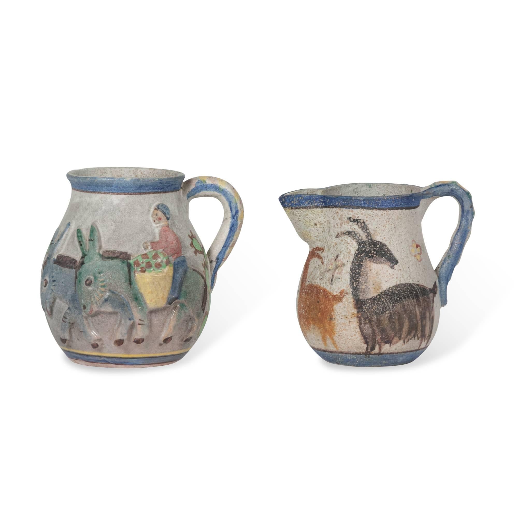 Italian Two Hand-Painted Ceramic Pitchers by Guido Gambone For Sale
