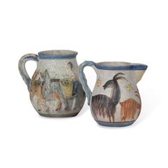 Two Hand-Painted Ceramic Pitchers by Guido Gambone