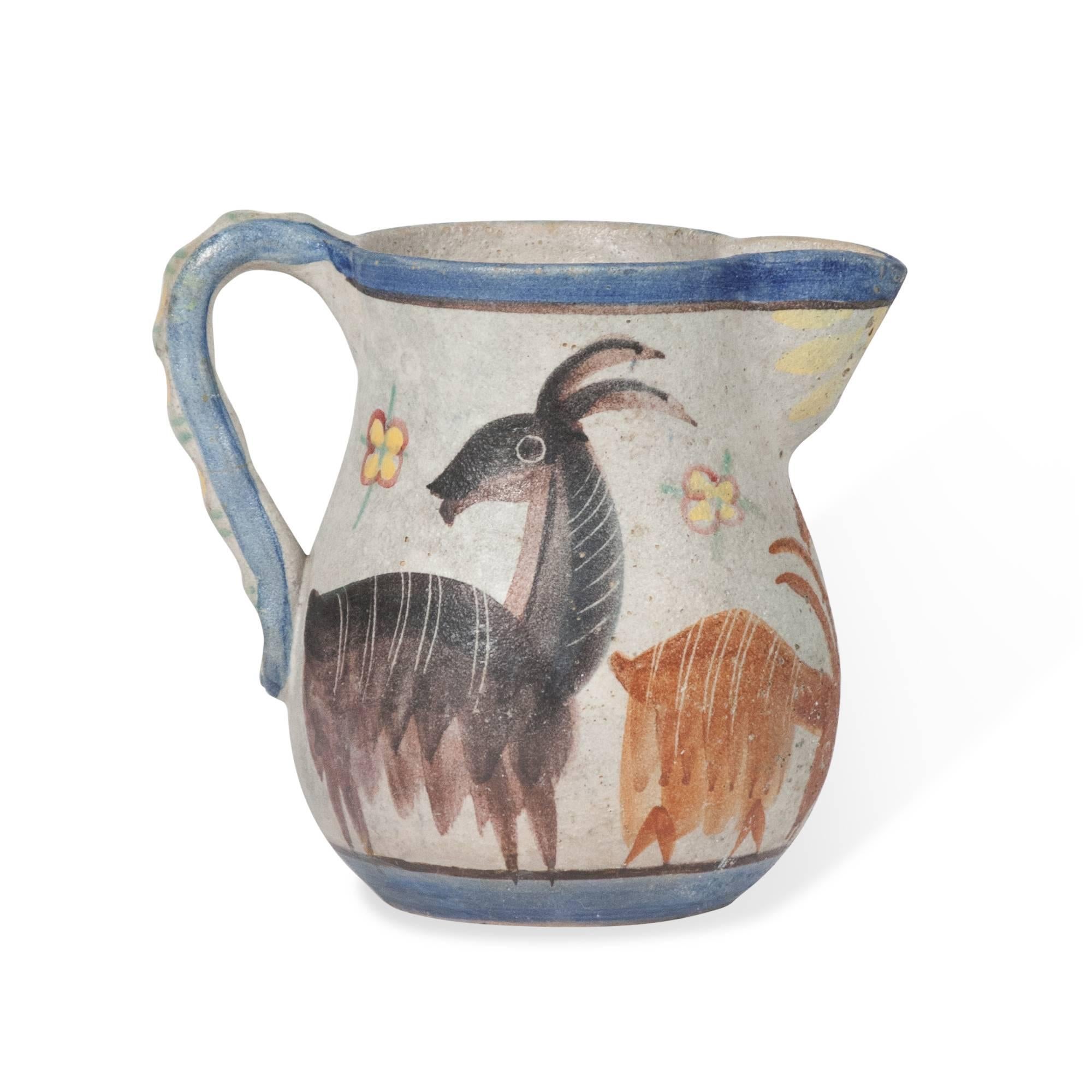 Mid-20th Century Two Hand-Painted Ceramic Pitchers by Guido Gambone For Sale