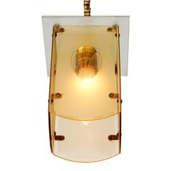 Hanging Lamp with Decorated Glass Shade, German, 1920s