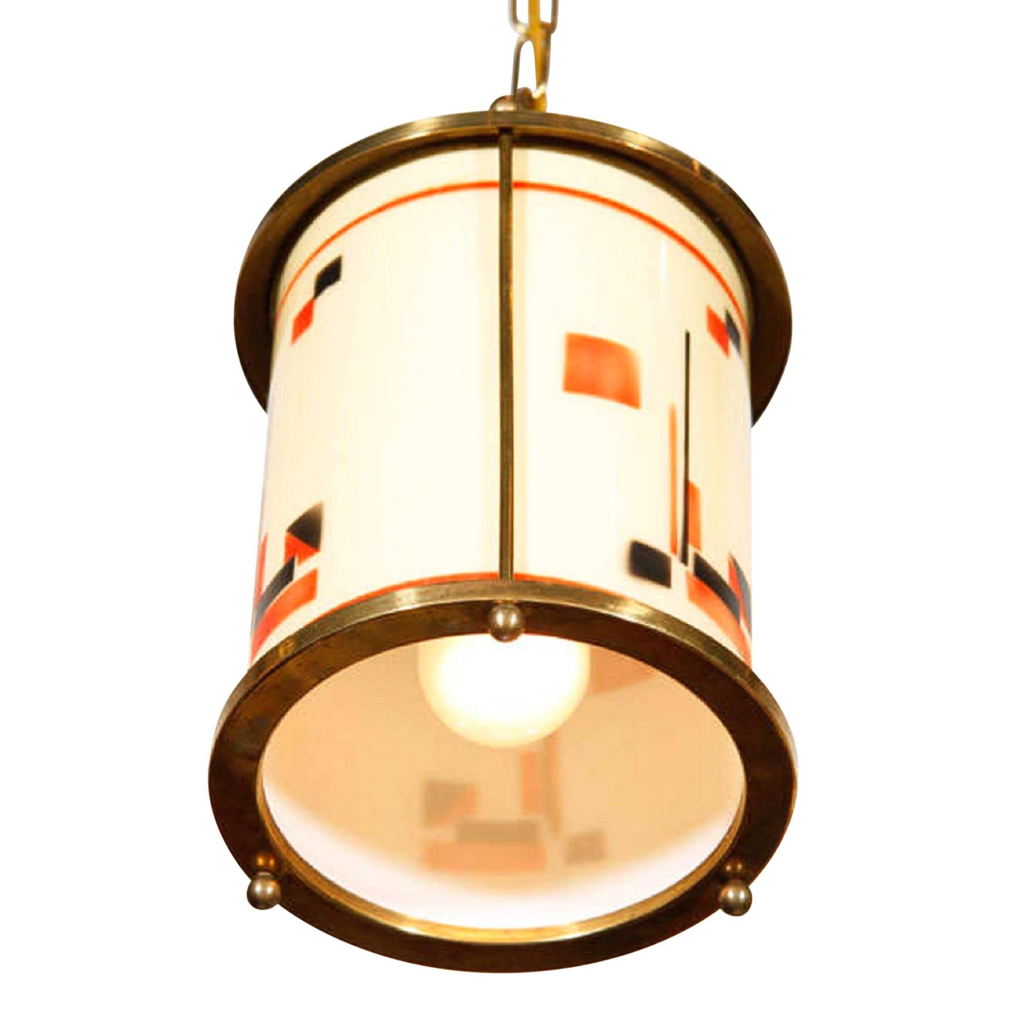 Hanging Lamp with Glass Shade, German, 1920s In Excellent Condition For Sale In Hoboken, NJ