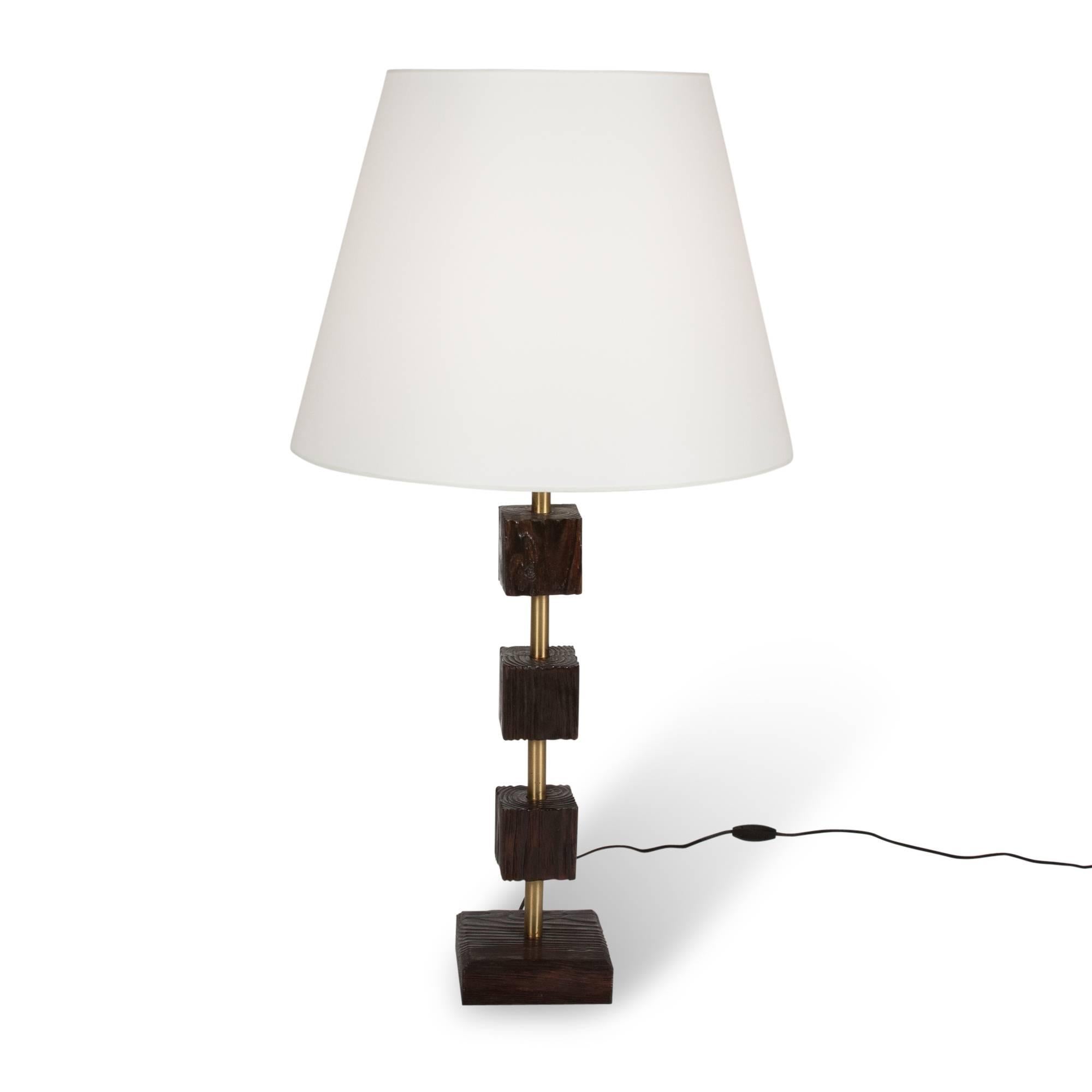 Bronze Pair of Ebonized Pine Table Lamps, American, 1950s For Sale