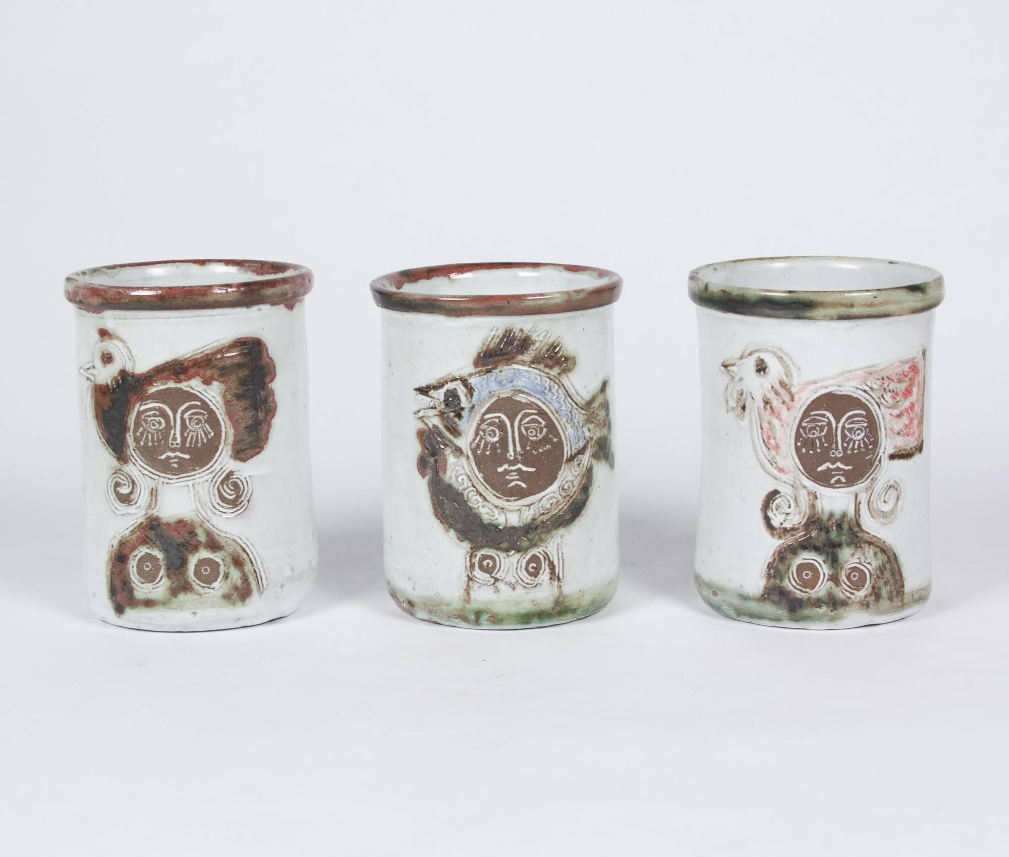 Set of Three Stoneware Pots by Albert Thiry, French, circa 1950 For Sale 1