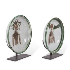 Set of Two Glazed Stoneware Chargers by Albert Thiry, French, circa 1950