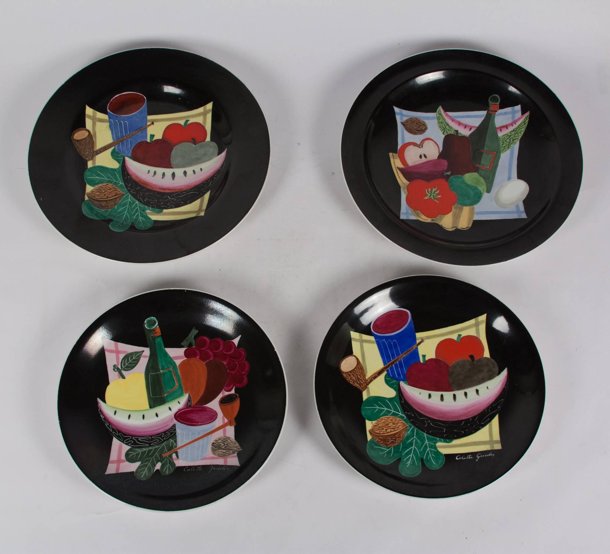 Set of Four Still-Life Plates by Colette Gueden for Primavera For Sale 4