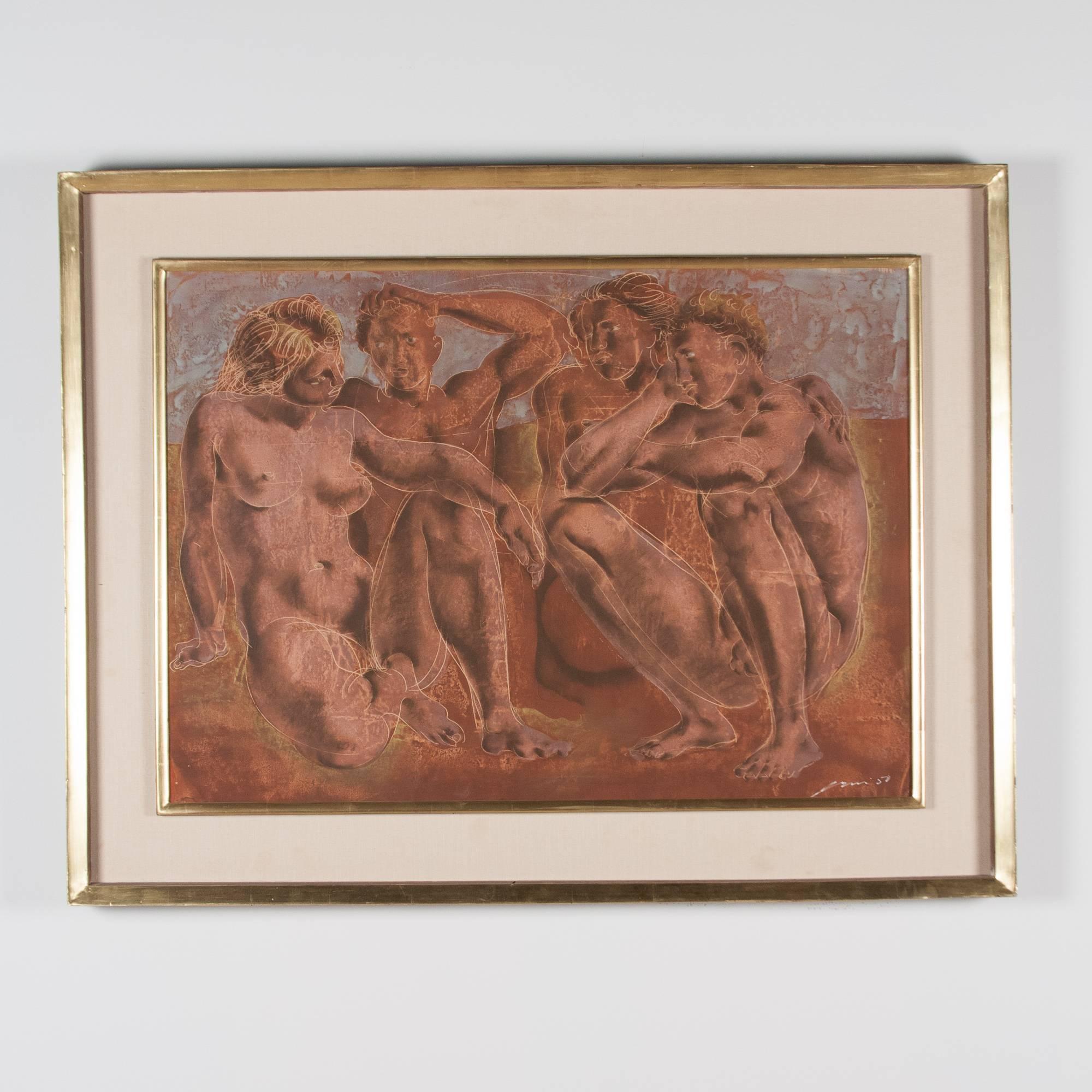 Neoclassical Scene Lithograph, French, 1950 For Sale 3