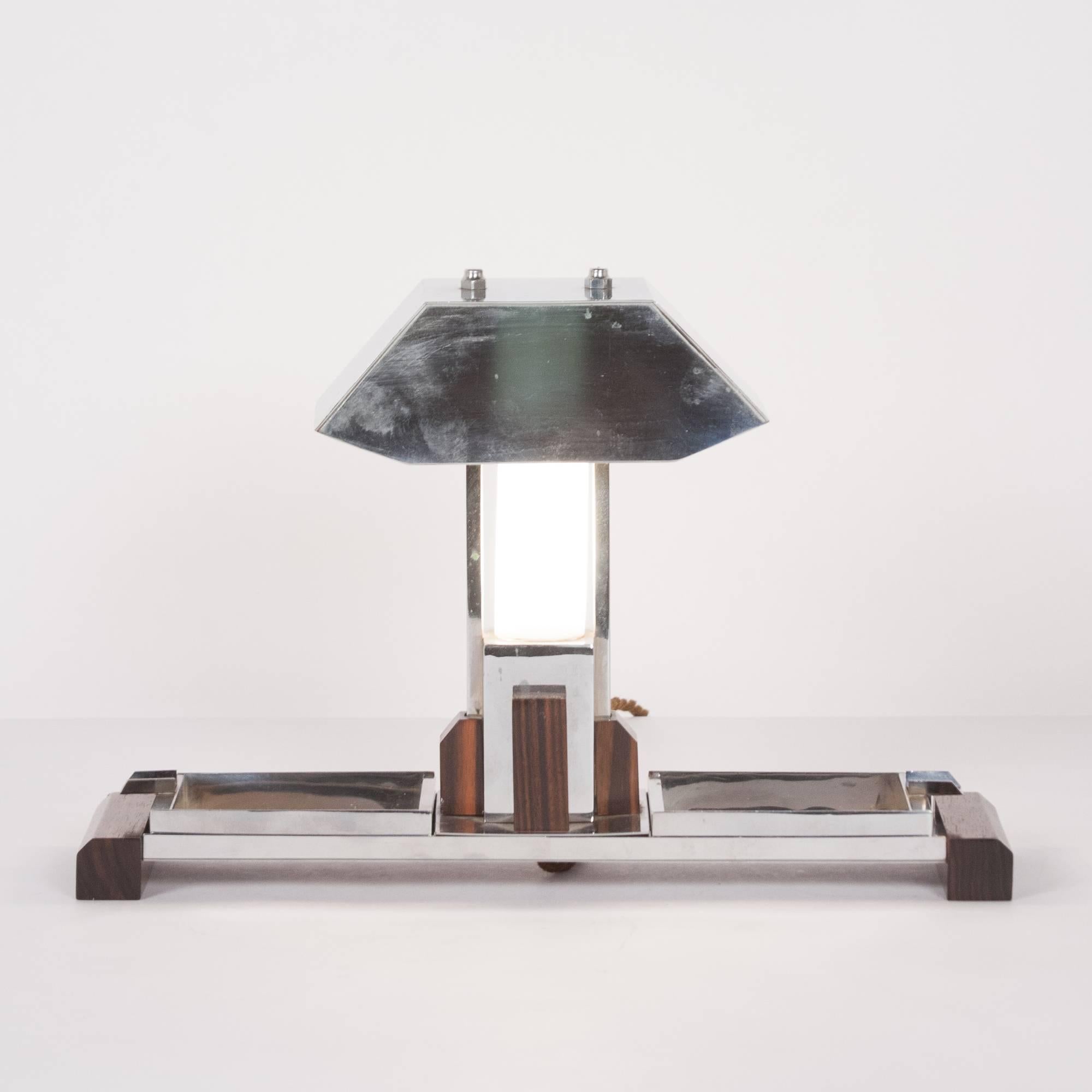 Nickel and Palissandre Desk Lamp, French, 1930s For Sale 2