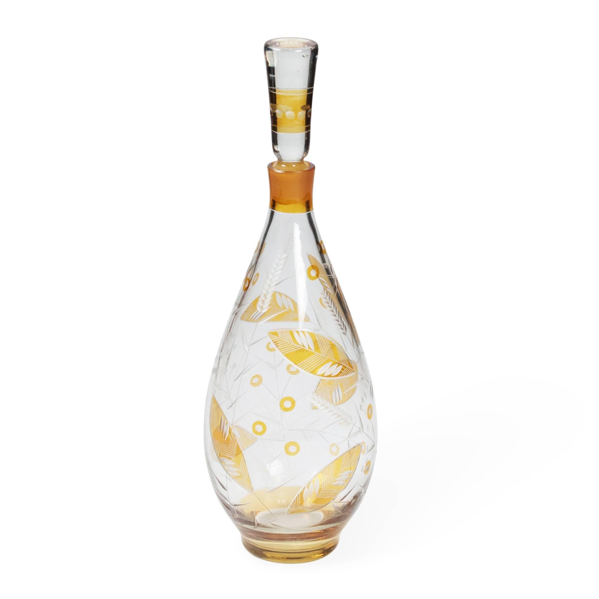 Bohemian Glass Bottle with Stopper, Early 20th Century For Sale