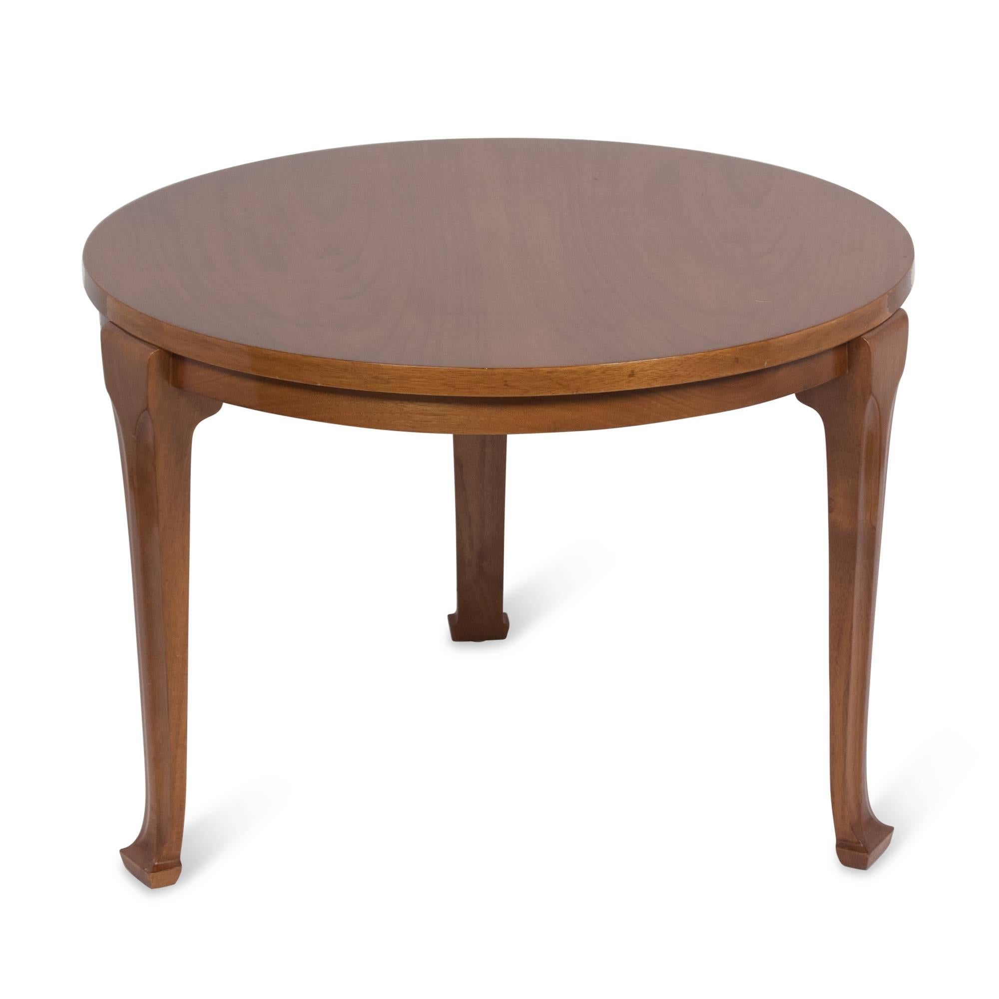 Mid-Century Modern Circular Three-Leg Walnut Table by Gibbings for Saradis