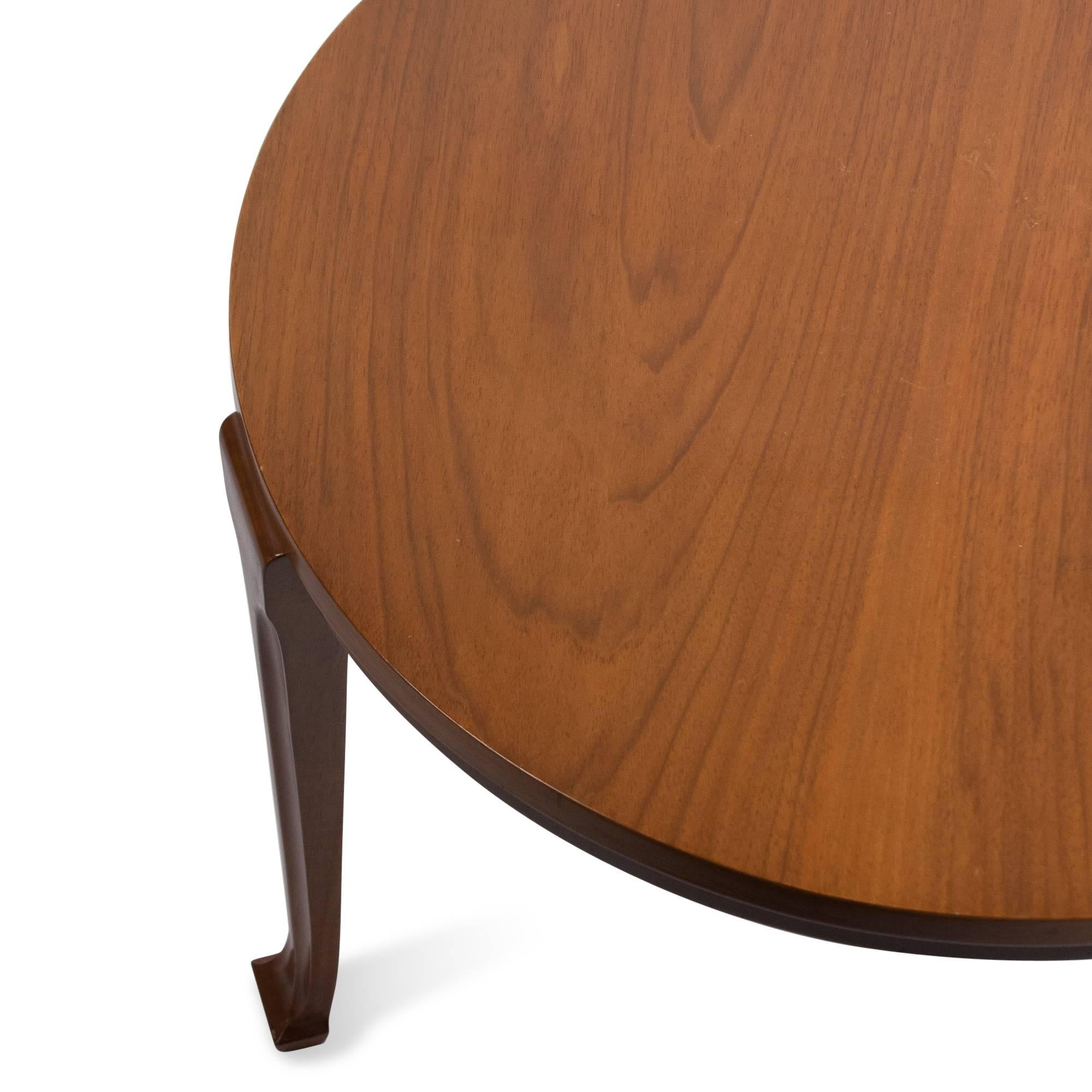 Circular Three-Leg Walnut Table by Gibbings for Saradis In Excellent Condition In Hoboken, NJ