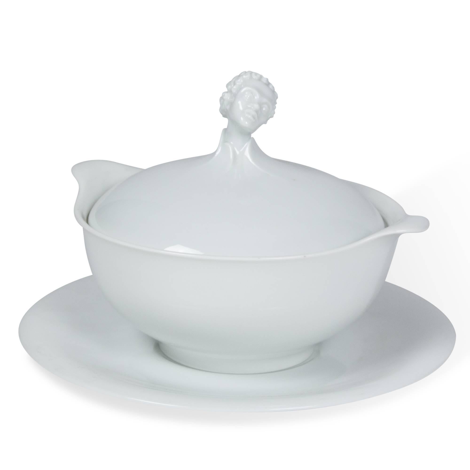 Art Deco Porcelain Lidded Serving Bowl with Bust Handle, Royal Vienna