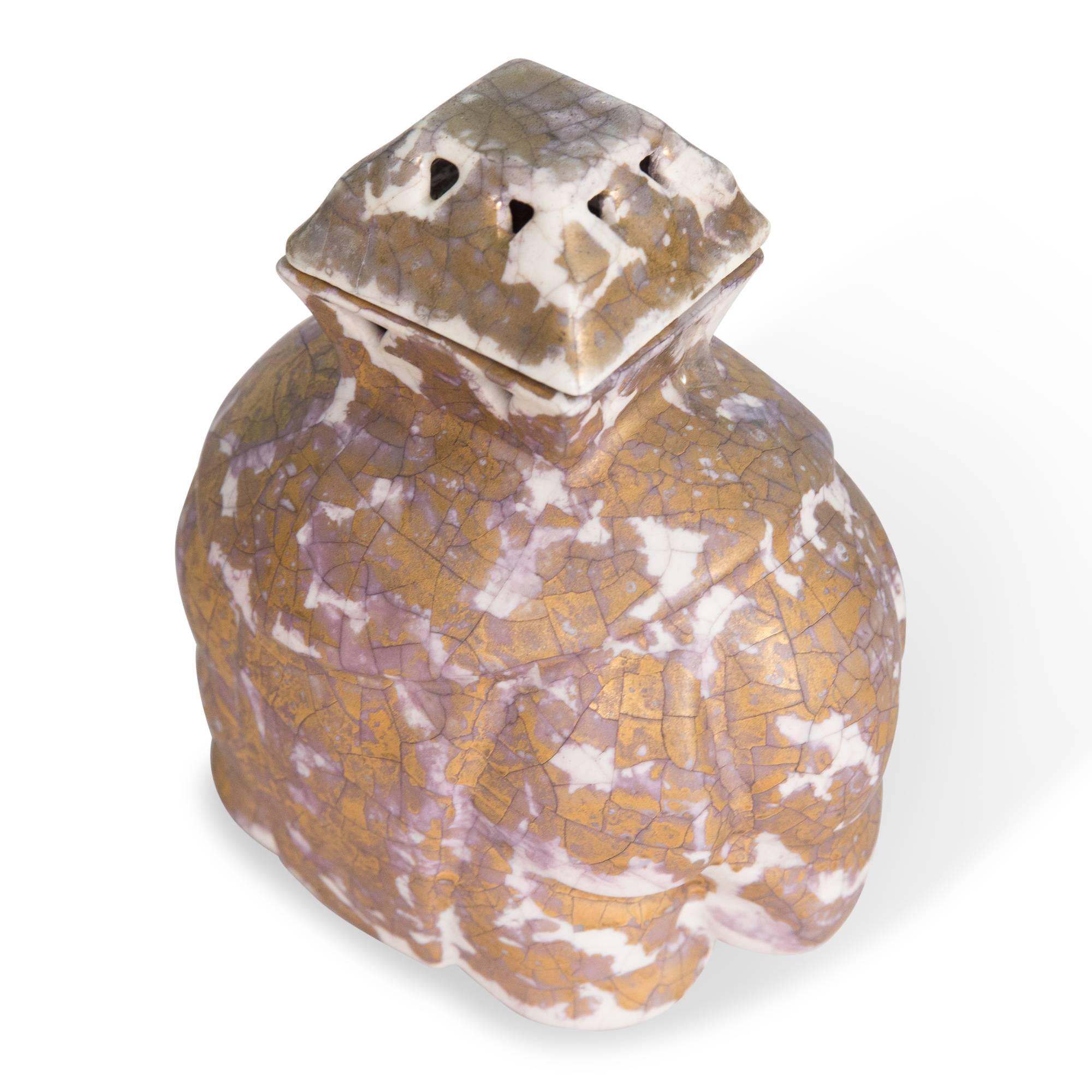 Mid-20th Century Gold Crackle Glaze Ceramic Elephant by Primavera For Sale
