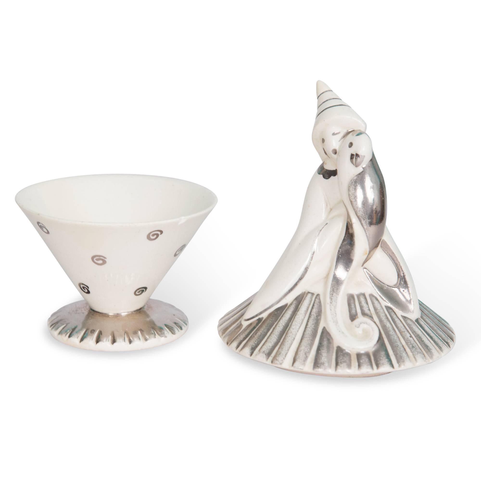 Mid-20th Century Figural Lidded Porcelain Bowl by Atelier Primavera For Sale