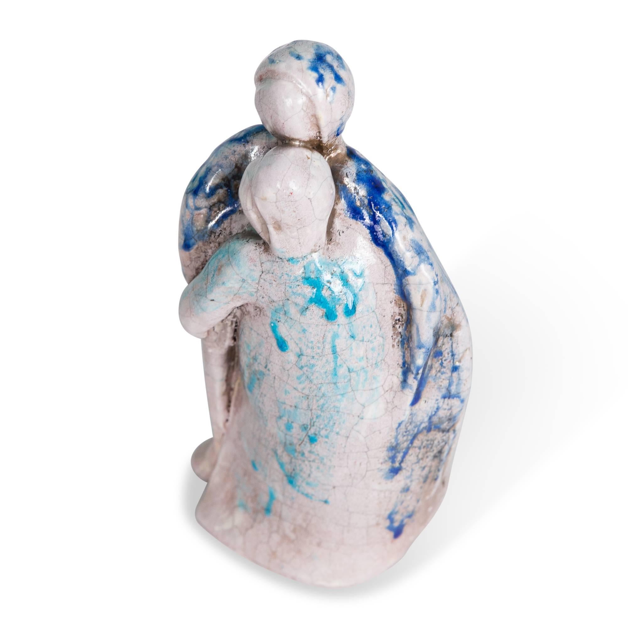 Italian Glazed Ceramic Figural Group, Mother and Child For Sale 1