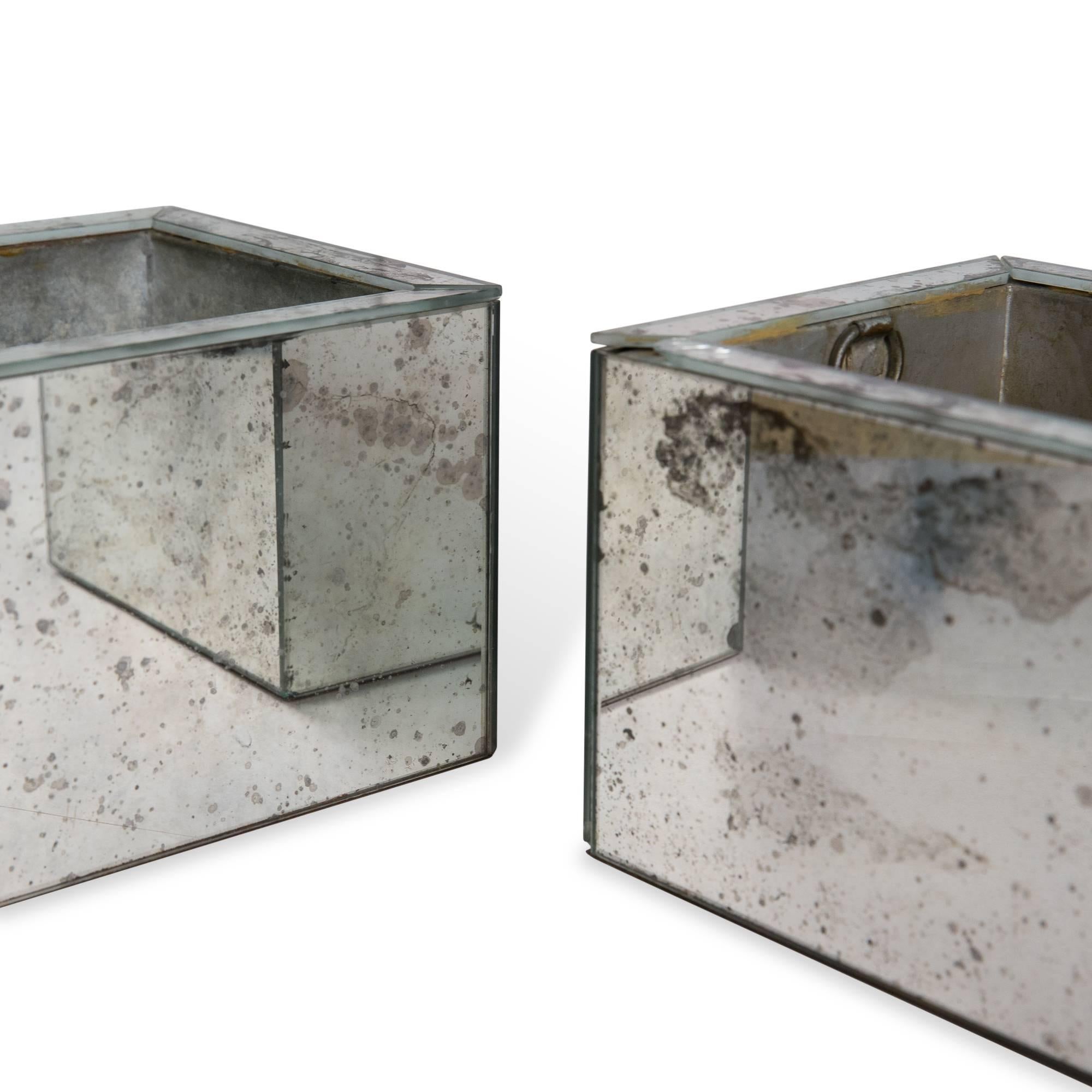 Mid-20th Century Pair of Antiqued Mirror Planters For Sale