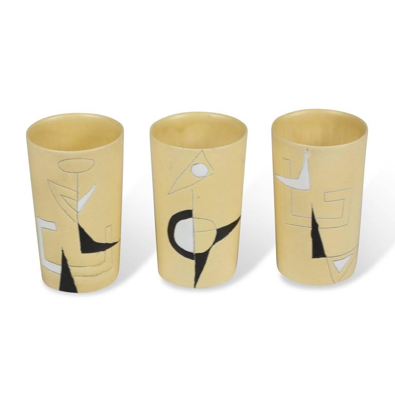 Set of Three Yellow Ceramic Drinking Glasses at 1stDibs