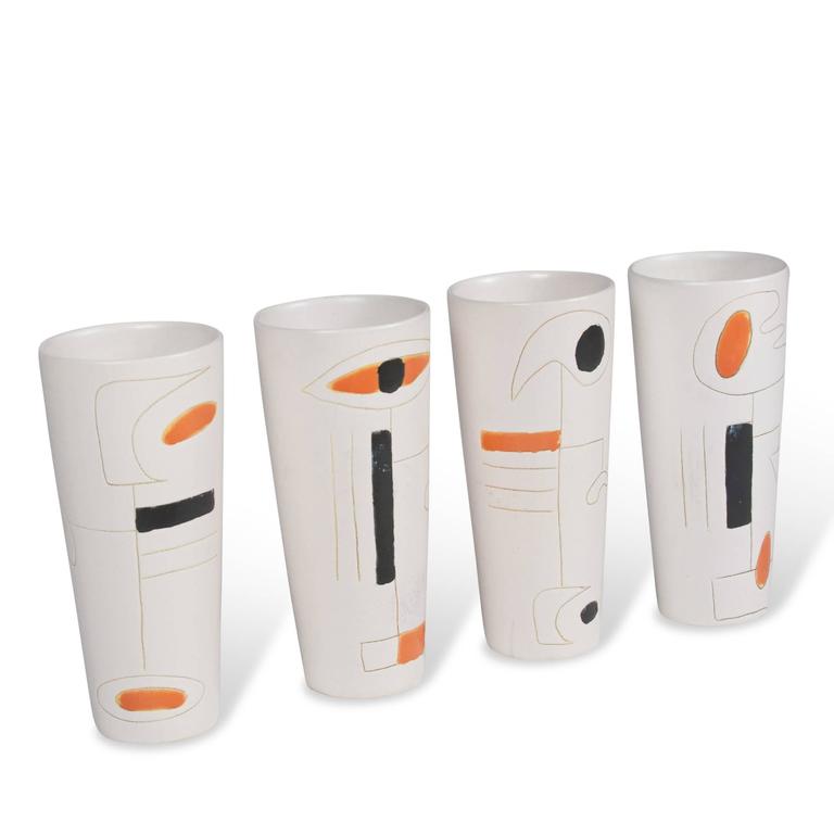 Set of Four White Ceramic Drinking Glasses at 1stDibs