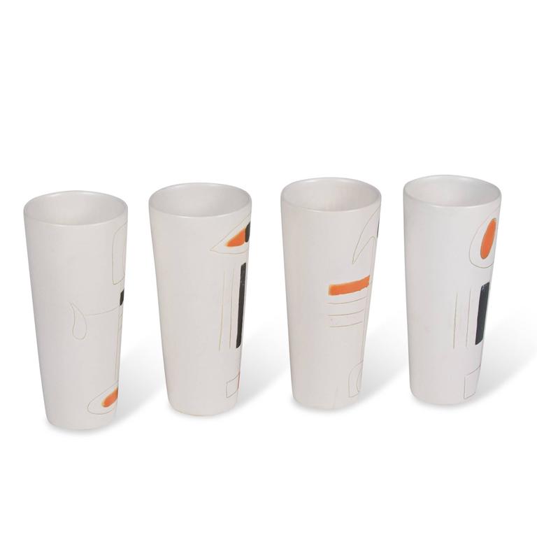 Set of Four White Ceramic Drinking Glasses at 1stDibs