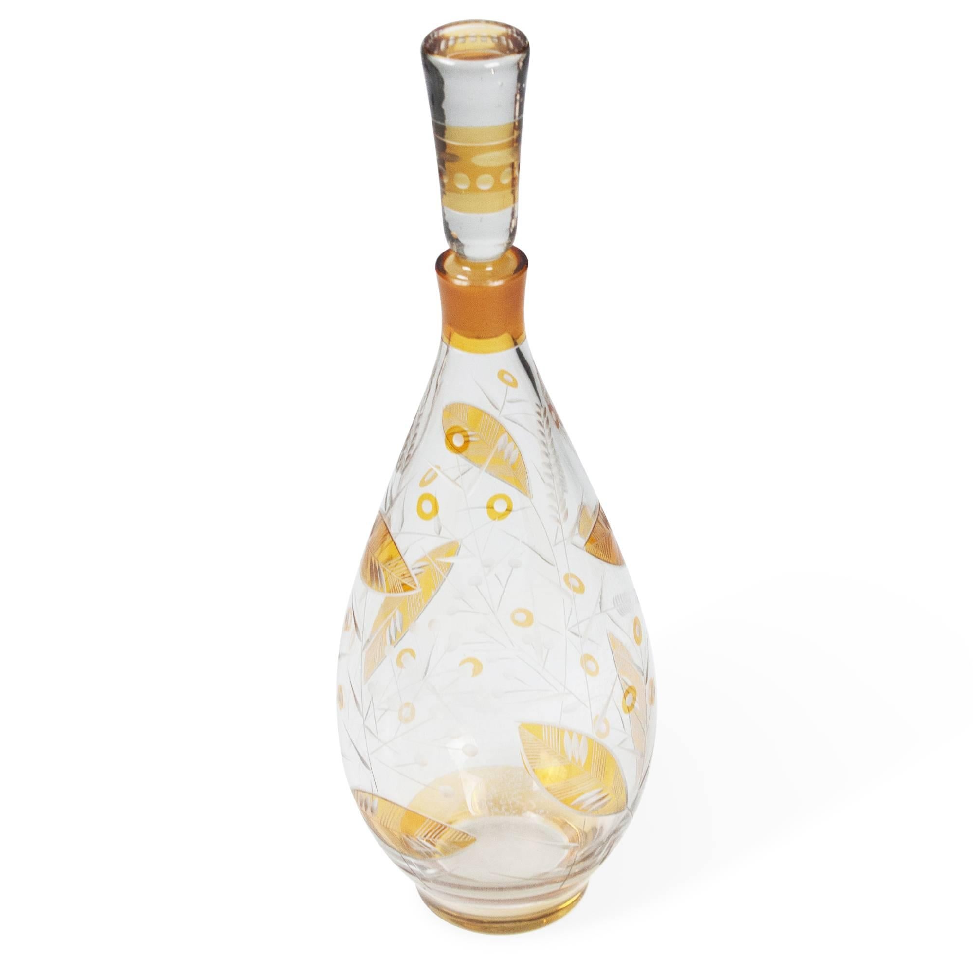 Art Nouveau Bohemian Glass Bottle with Stopper, Early 20th Century For Sale