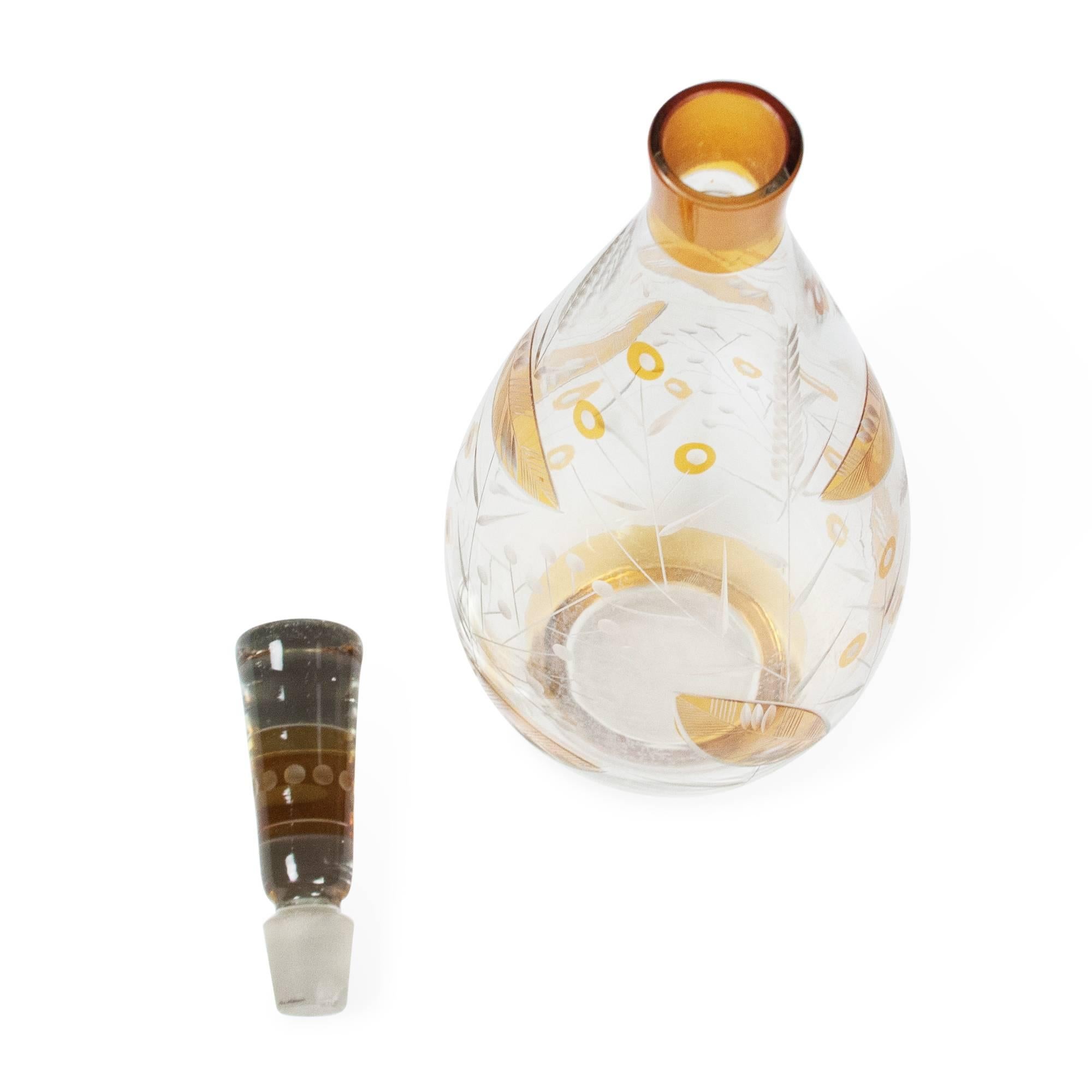 Bohemian Glass Bottle with Stopper, Early 20th Century In Excellent Condition For Sale In Hoboken, NJ
