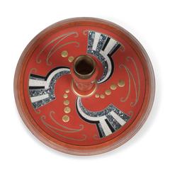 Geometric Painted Wood Candleholder Dish, Chinese, 1920s