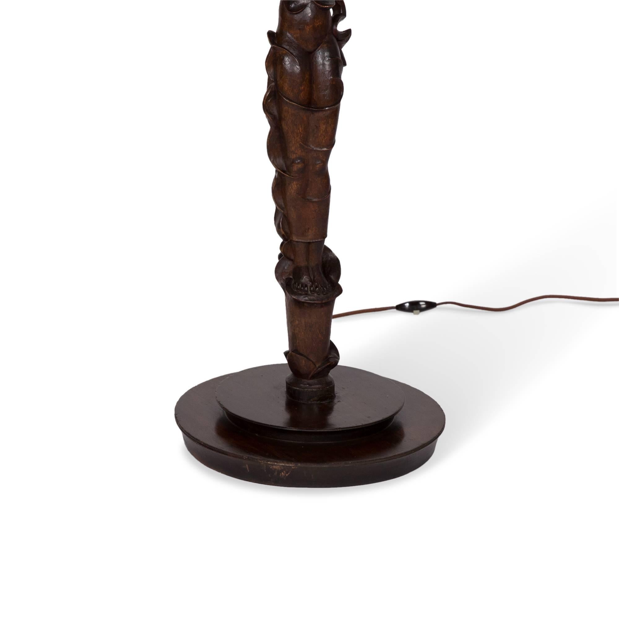 Carved Wood Figural Tall Table or Floor Lamp, German, circa 1920 In Excellent Condition For Sale In Hoboken, NJ