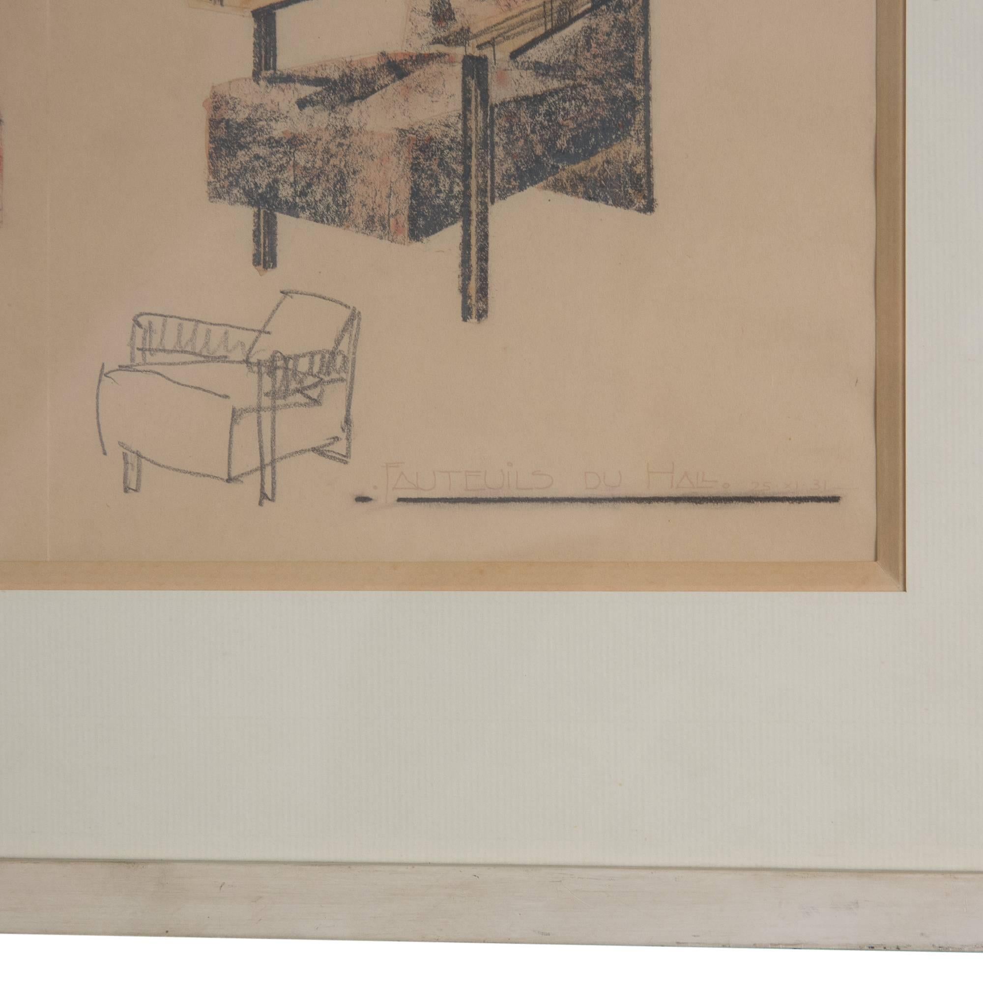 Mid-20th Century Designer's Drawing of Two Armchairs, French, 1931 For Sale