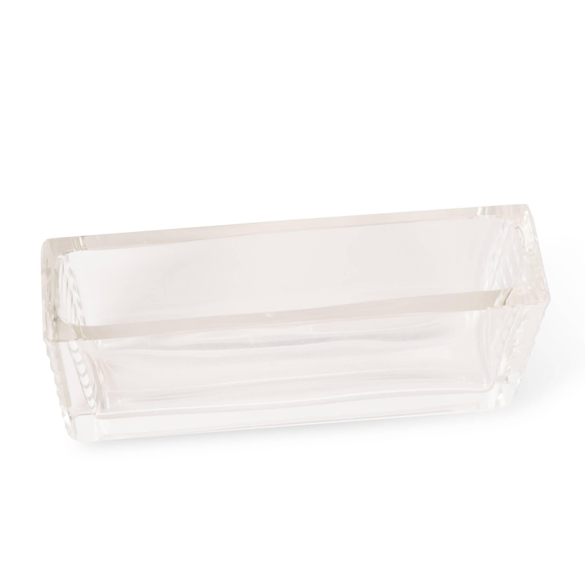 Art Deco Narrow Clear Glass Rectangular Vase by Jean Luce, circa 1930 For Sale