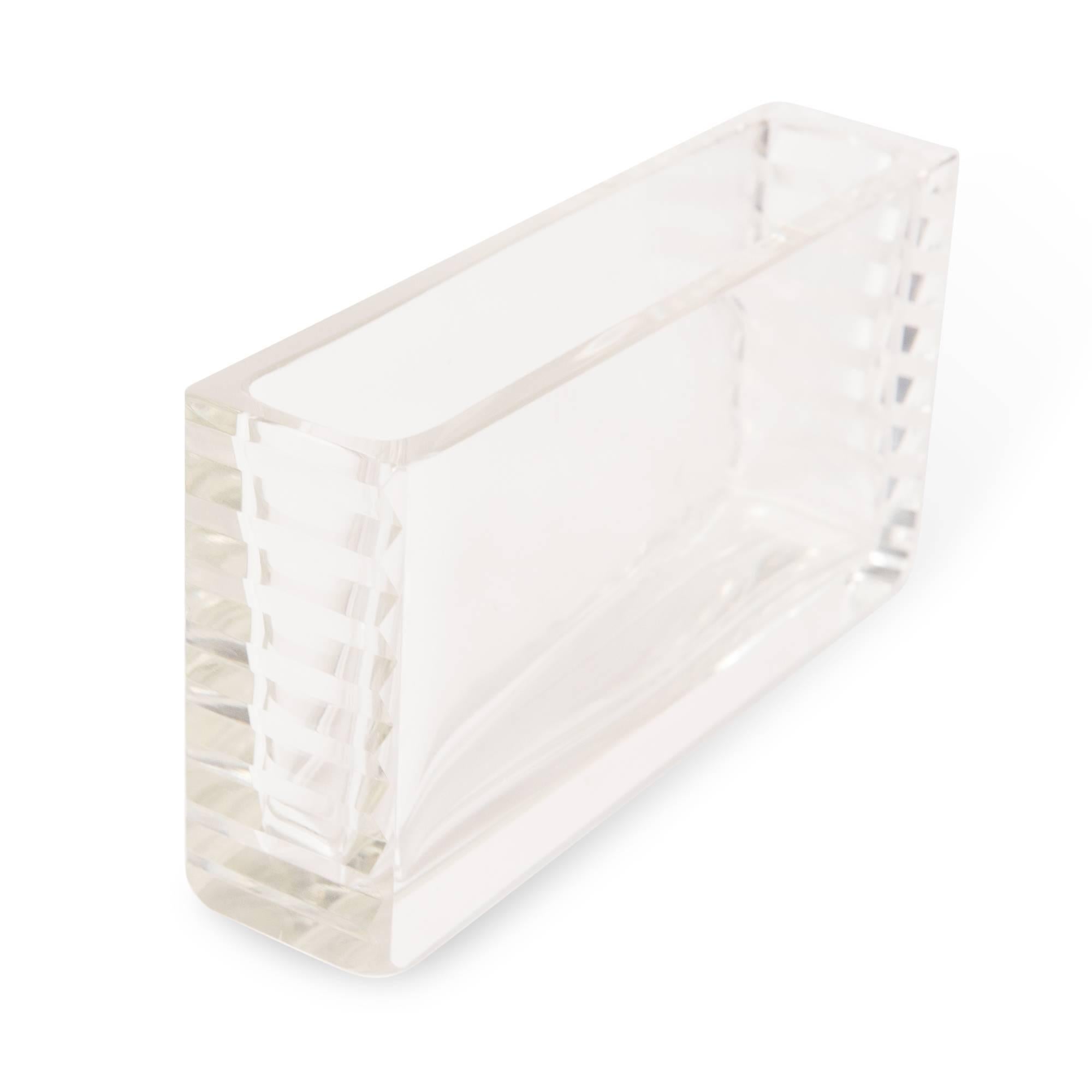 Mid-20th Century Narrow Clear Glass Rectangular Vase by Jean Luce, circa 1930 For Sale