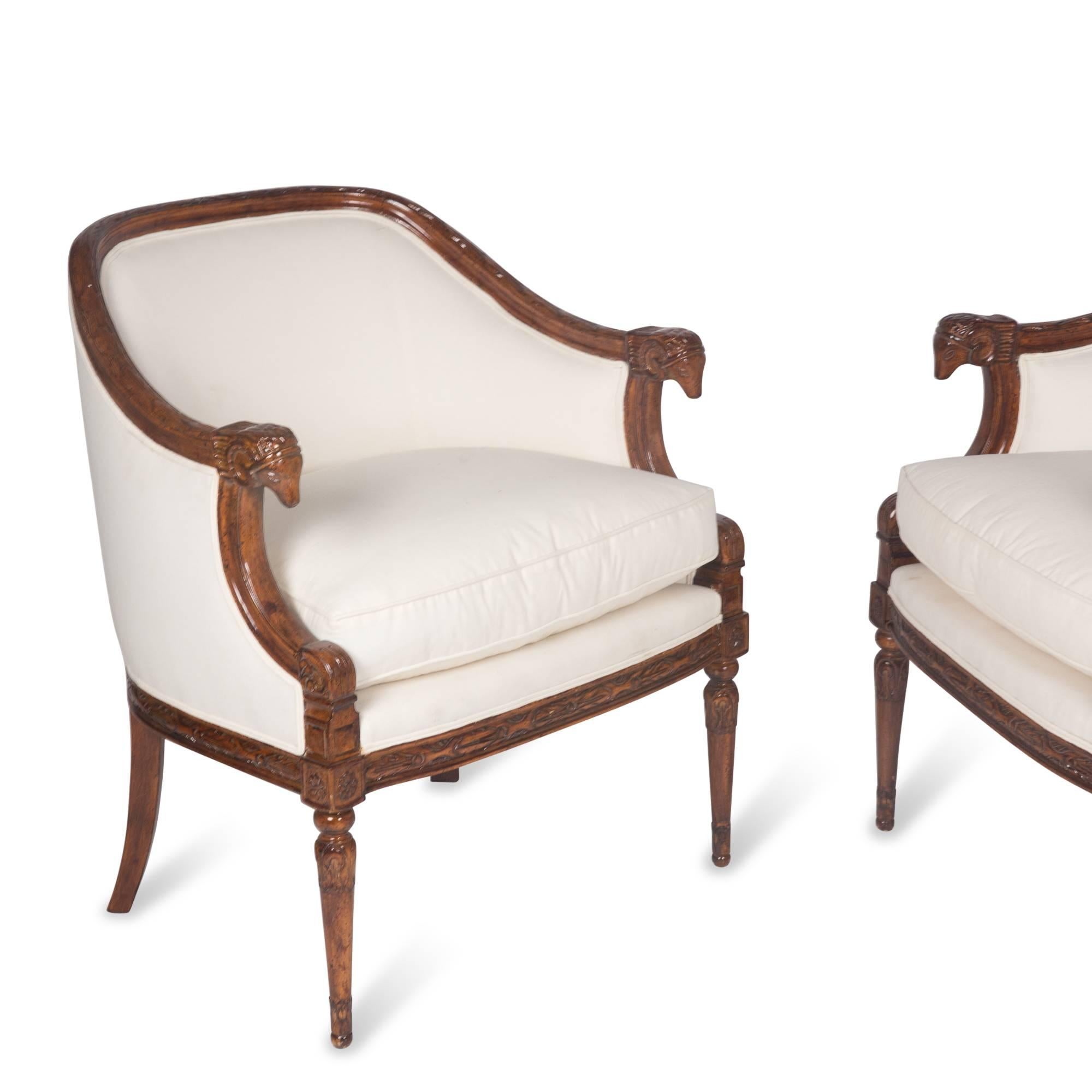 Art Deco Pair of Carved Mahogany Armchairs, German, 1930s For Sale