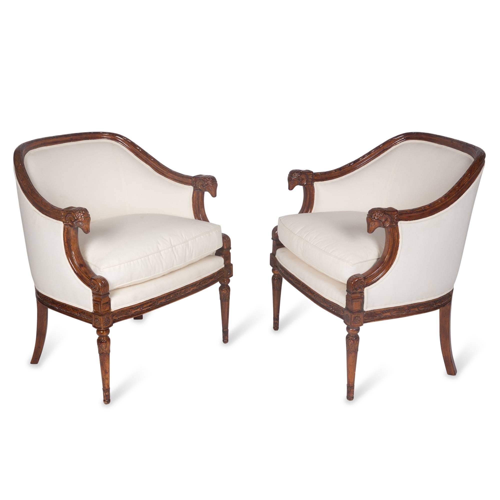 Pair of Carved Mahogany Armchairs, German, 1930s In Excellent Condition For Sale In Hoboken, NJ