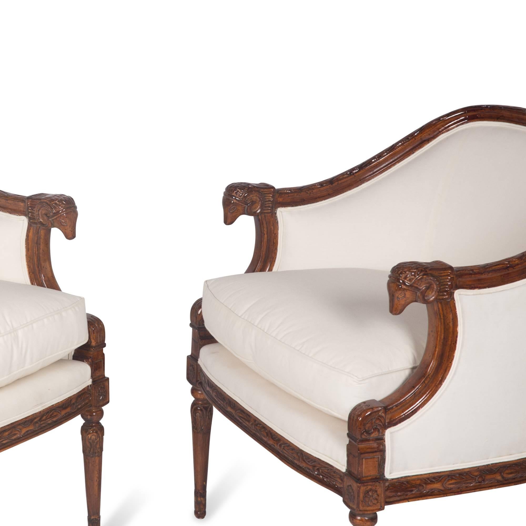 Mid-20th Century Pair of Carved Mahogany Armchairs, German, 1930s For Sale