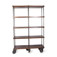 Pair of Mahogany Rolling Shelves, American, 1950s