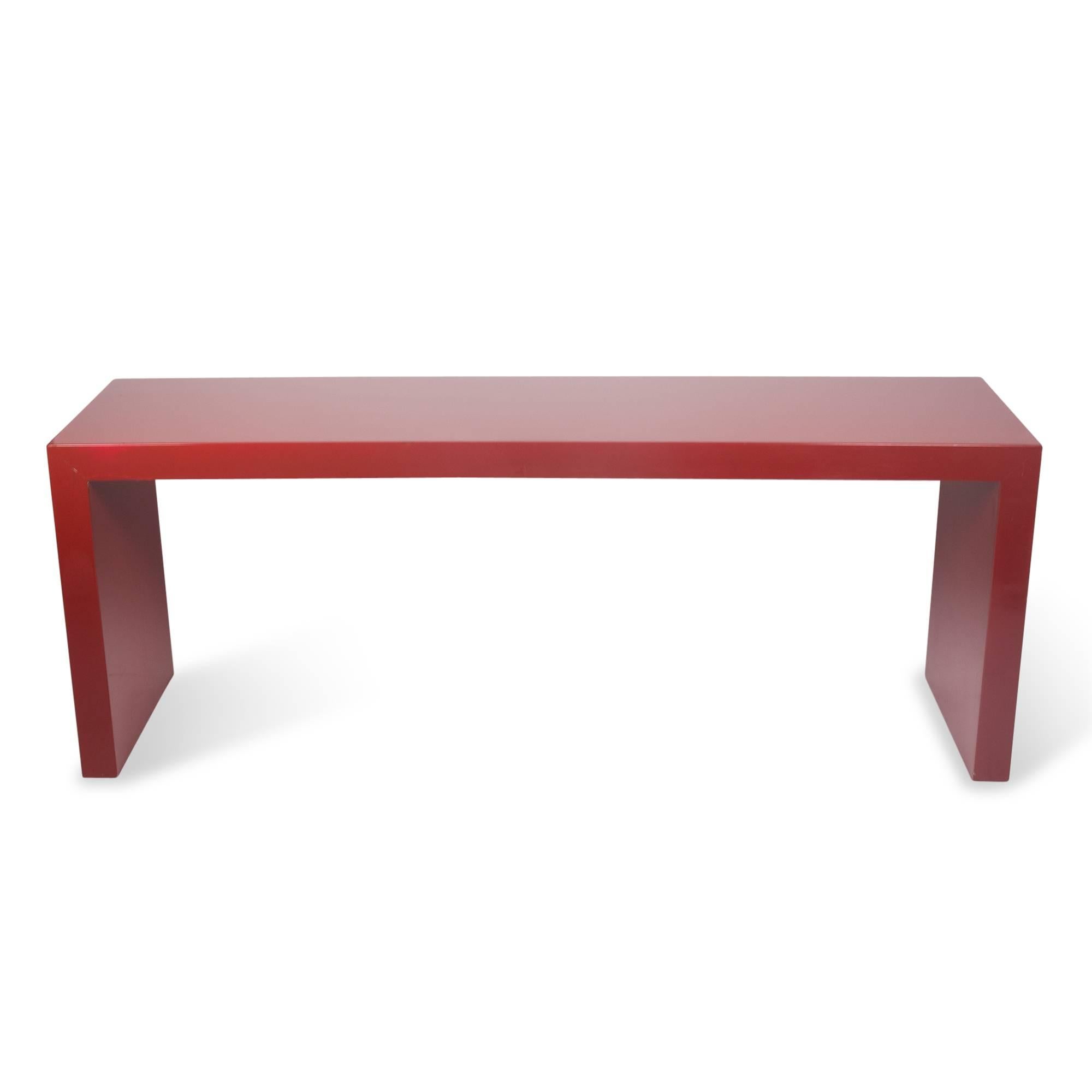 Modern Red Lacquered Parsons Style Console Table For Sale