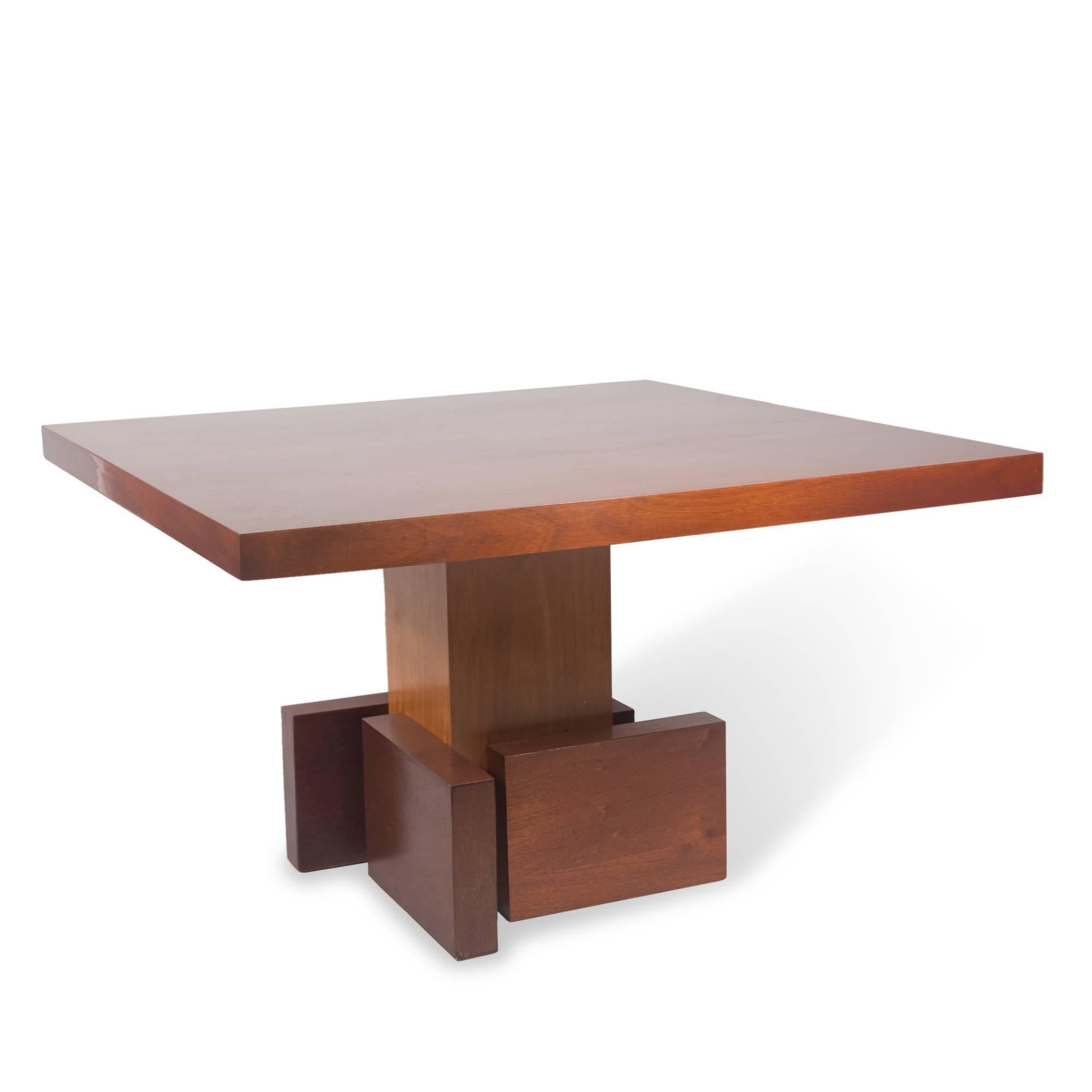 Mid-20th Century Cubist Pedestal Base Square Dining Table, French, 1930s For Sale