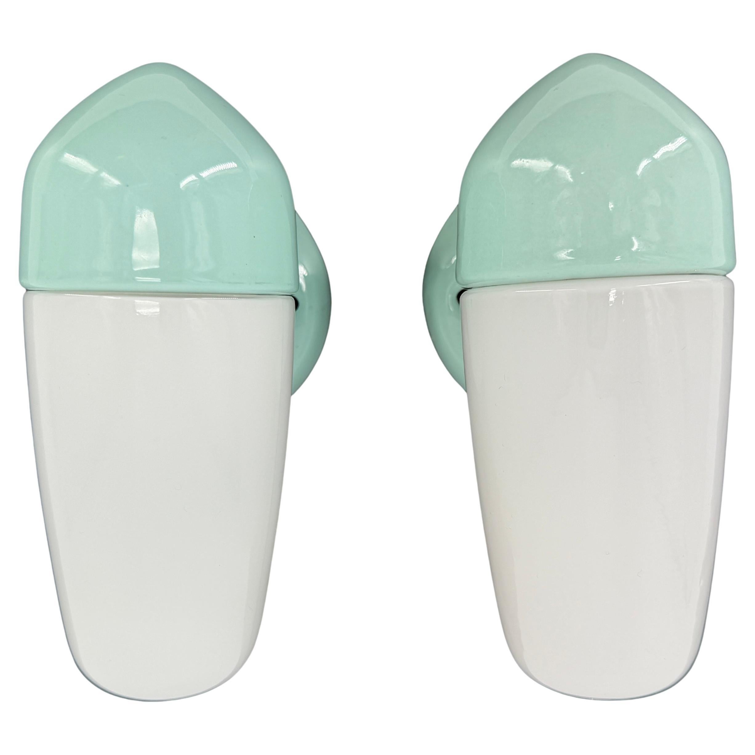 1950's Aqua Blue Porcelain Sconce Lamps by Wilhelm Wagenfeld For Lindner Model 1