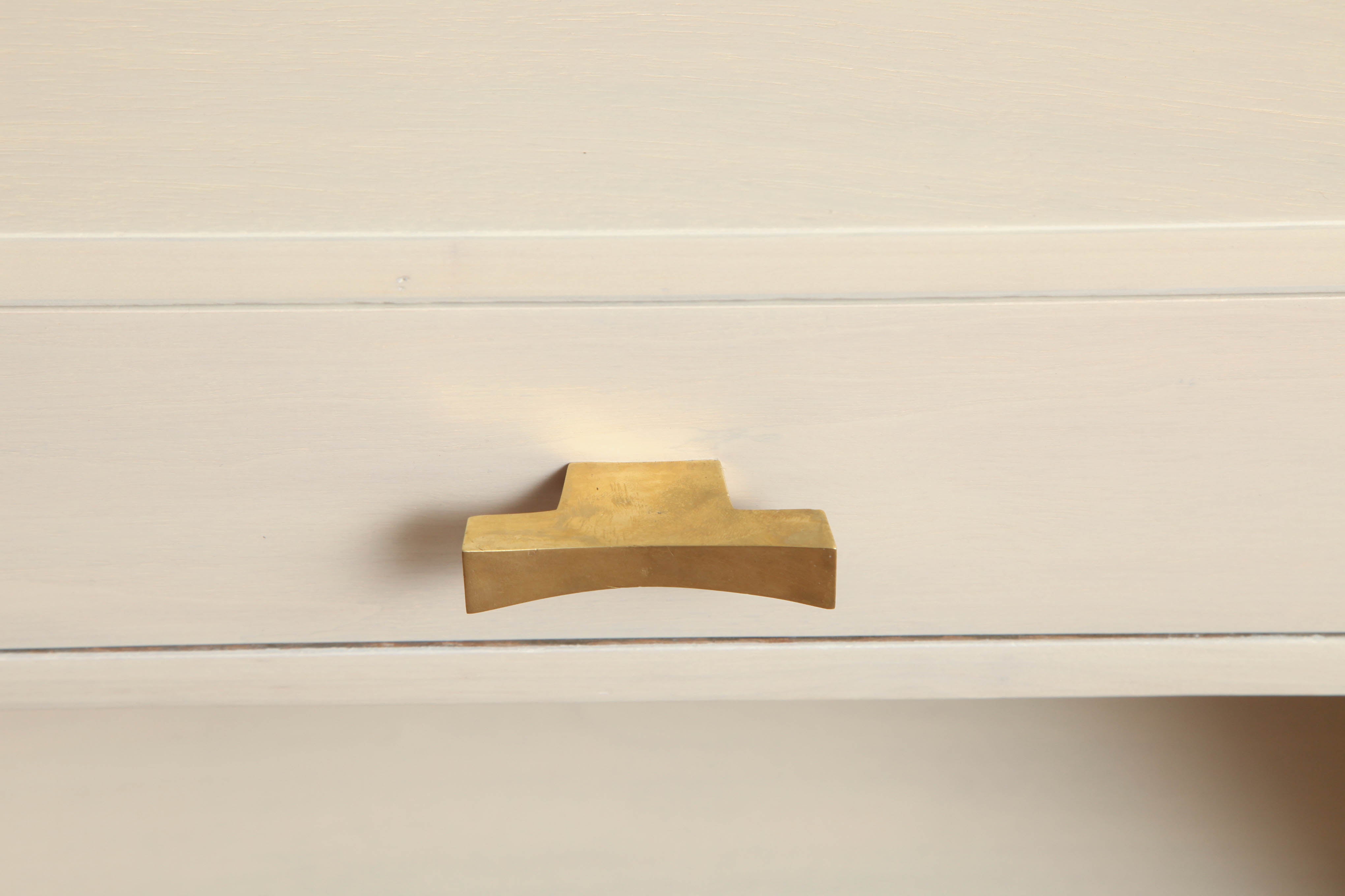 Pair of White Washed Bedside Tables with Brass Hardware, circa 1960 1