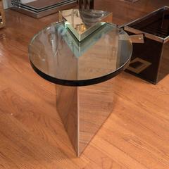 Pair of Angular Chrome and Brass Cantilevered Tables