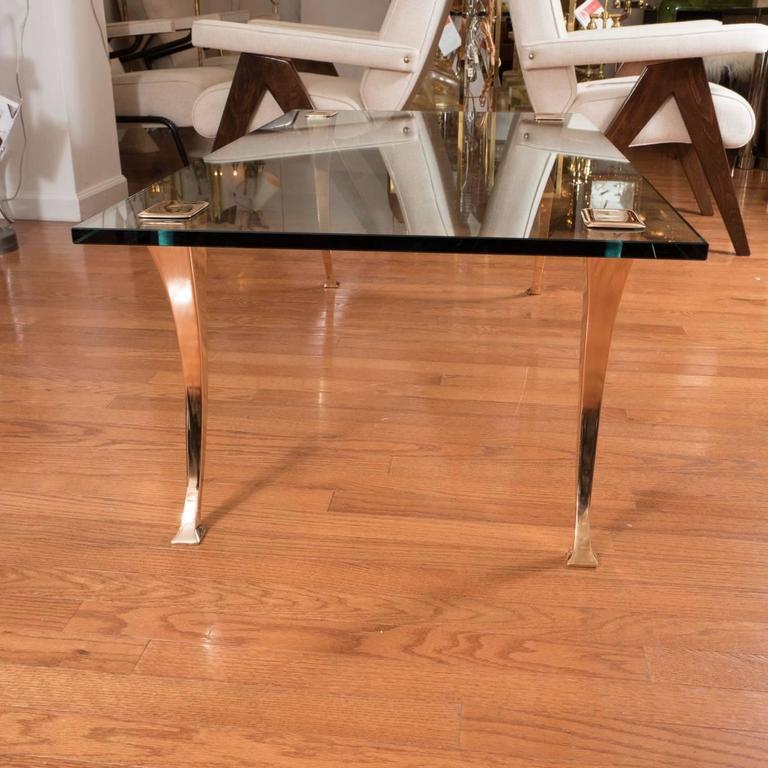 Brass Coffee Table with Sculptural Brass Legs For Sale at 1stDibs