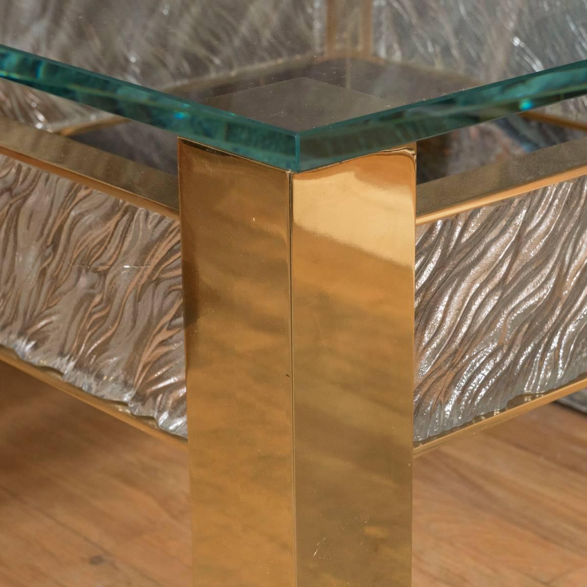 Italian  Square Brass Side Table For Sale